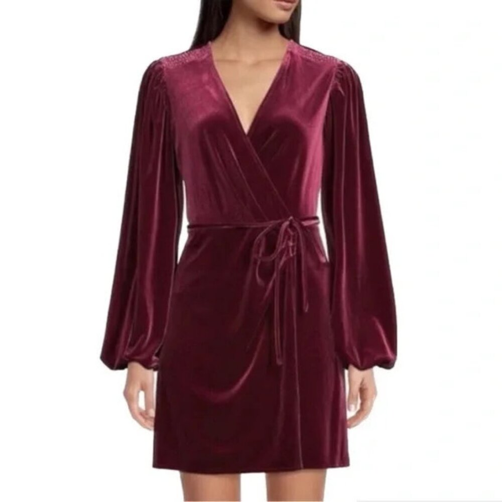 Gianni Bini Leighton Velvet Wrap Dress Merlot Size M New With Tags